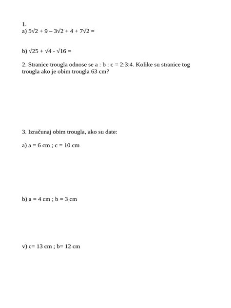 Matematika 7 Razred, Prvi Pismeni Zadatak | PDF