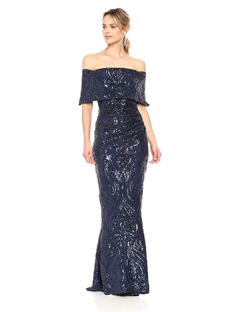 Betsy And Adam Womens Long Off The Shoulder Sequin Dress Strapless