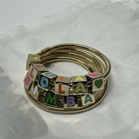 Bimba Y Lola Golden Coil Chain Logo Bracelet Spellout Gem