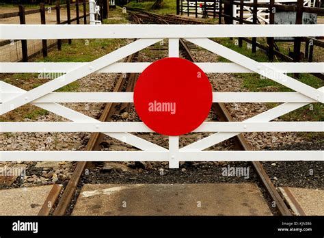Railway Level Crossing Warning Symbol On Gate Stock Photo Alamy