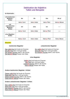 42 Adjektive deklination Deutsch DAF Arbeitsblätter pdf