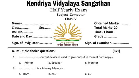 Kvs Class 8 Half Yearly Question Paper Image To U