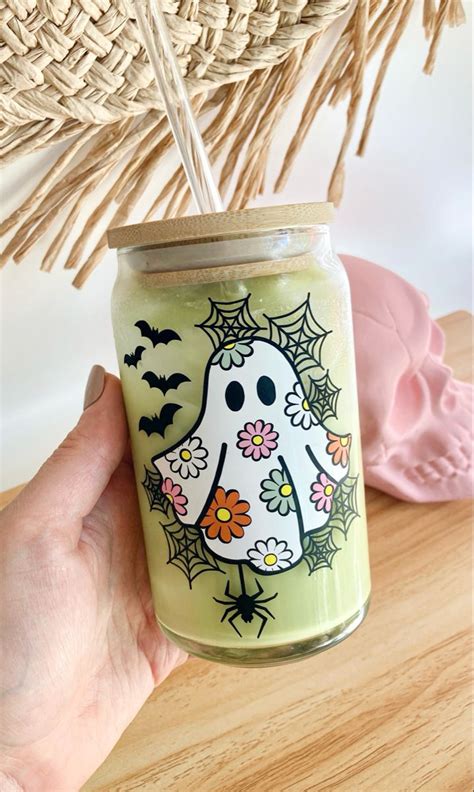 Spooky Daisy Ghost Svg Decal Halloween Cans Spooky Glass Straws