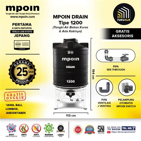 Jual Tangki Air Tandon Toren Mpoin Drain Liter Sni