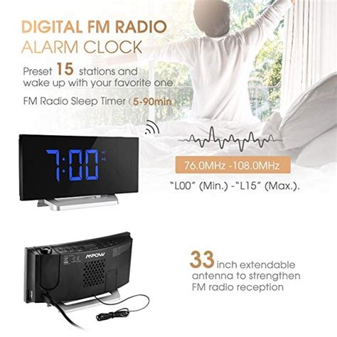 Mpow Projection Clock Fm Radio Alarm Clock Curved Screen Digital