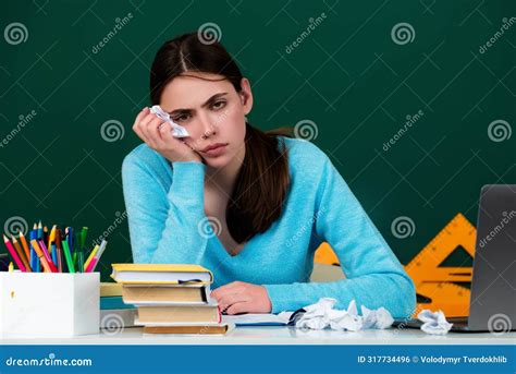 Sad School Girl Tired Bored Student Having Too Much Serious Student