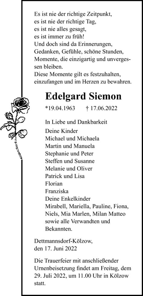 Traueranzeigen Von Edelgard Siemon Trauer Anzeigen De