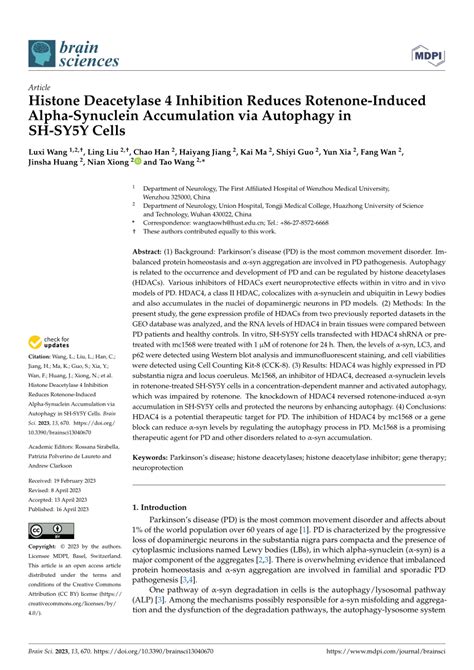 Pdf Histone Deacetylase Inhibition Reduces Rotenone Induced Alpha