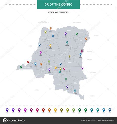 Del Congo Mapa Con Marcas Puntero Ubicación Plantilla Vectorial