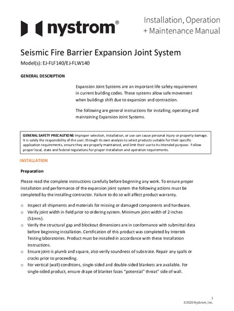 Fillable Online Nystrom Seismic Fire Barrier Expansion Joint System