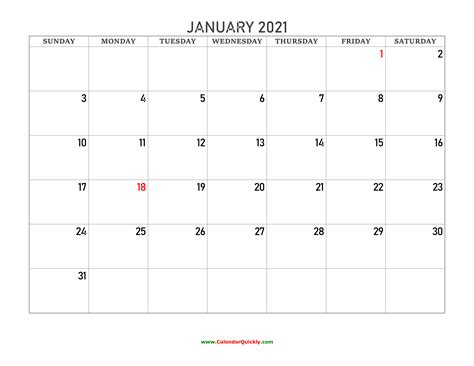Monthly 2021 Blank Calendar Calendar Quickly