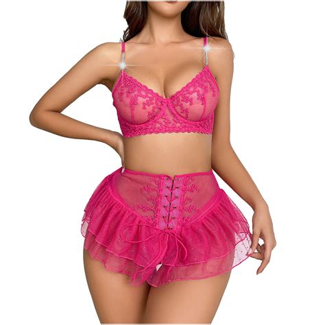 Odeerbi Women S Lingerie Corset Set Valentine S Day Solid Color Lace Fringe Sexy Sexy