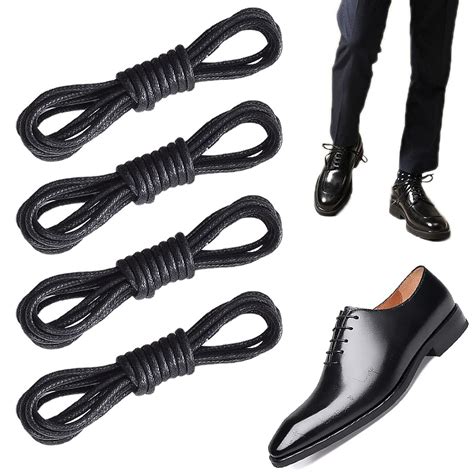Sammoo4 Pairs Formal Cotton Shoelaces Waxed Round Bootlaces Premium For