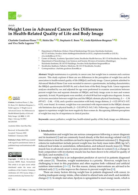 PDF Weight Loss In Advanced Cancer Sex Differences In Health Related