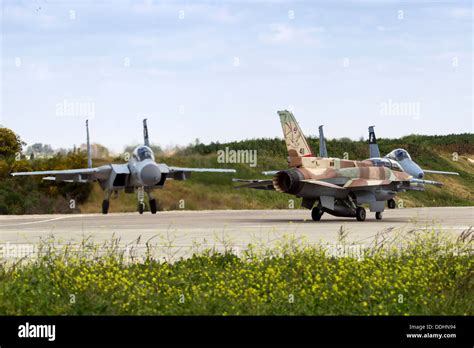 Israeli Air Force Iaf Fighter Jet F 15 Baz And F 16 Netz On The