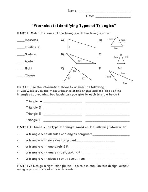 Identifying Types Of Triangles Worksheets