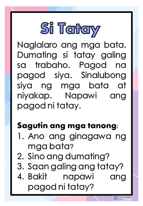 Filipino Reading Passages With Comprehension Questions Set Fun