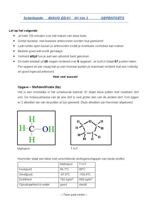 Oefentoets Se H Scheikunde Havo Ed H T M Oefentoets