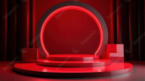 Product Showcase On Red Stage D Rendered Blank Podium And Powerpoint