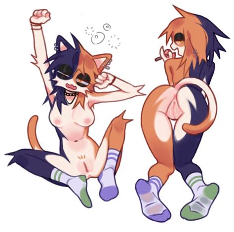 Meowskulls Hentai Porn Calico Pattern Smoking Weed Cat Tail Collar
