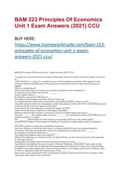 Bam 223 Principles Of Economics Unit 1 Exam Answers 2021 Ccu