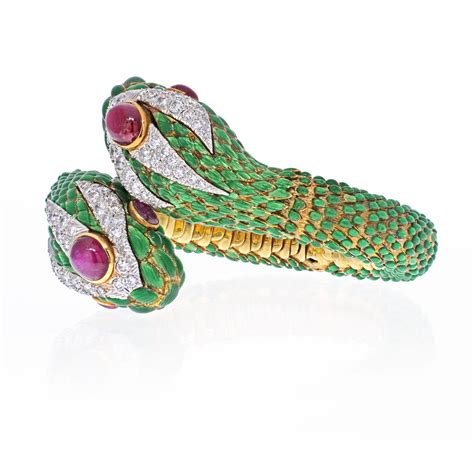 David Webb K Yellow Gold Crossover Double Headed Serpent Bracelet For