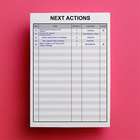 Next Actions Editable Printable Getting Things Done Gtd Etsy