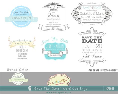 Save The Date Photo Overlays Photoshop Template Set Of 6 Overlays