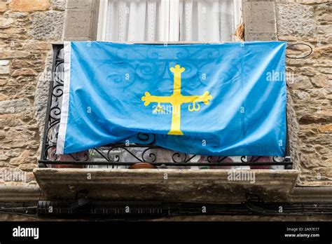 Cangas del Narcea, Spain, Flag of the Principality of Asturias hanging ...