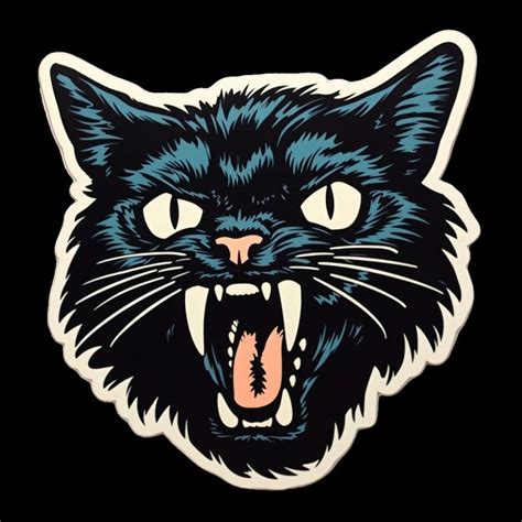Premium Ai Image Angry Black Cat Retro Logo Embroidered Patch Punk