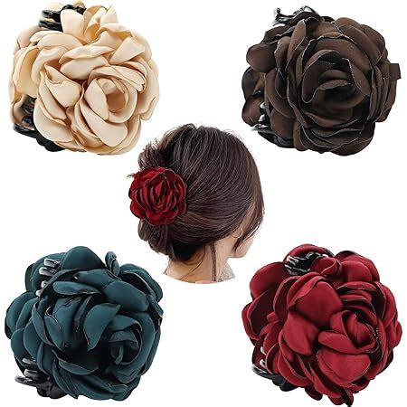 Amazon Dizila Pack Solid Rose Floral Flower Hair Claws Clips