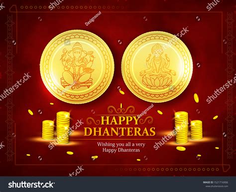 Happy Dhanteras Coin Pot On Shiny Stock Vector Royalty Free