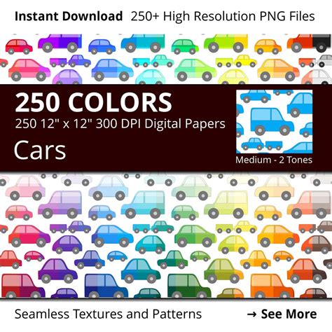 Cars Digital Paper Pack 250 Colors Vehicles Digital Paper Etsy