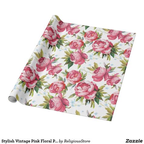 Stylish Vintage Pink Floral Pattern Wrapping Paper