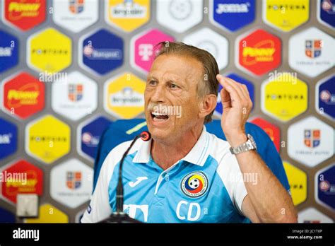 Christoph Daum, Romanian national football team head coach speaks at a ...