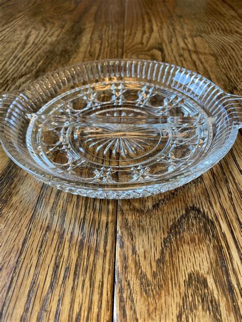 Federal Indiana Windsor Glass Clear Button Cane Divided Relish Plate 7 8” Ebay