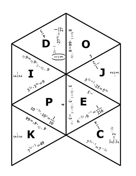 Exponential Equations Tarsia Puzzle Funrithmetic