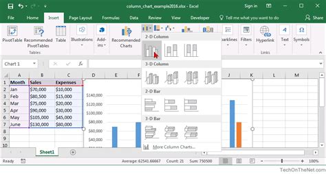 Ms Excel 2016 How To Create A Column Chart