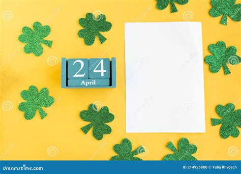 April 24 Blue Cube Calendar With Month And Date And White Mockup Blank