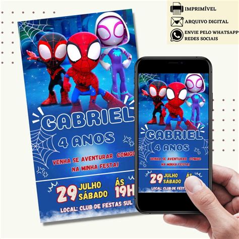 Convite Spidey E Seus Amigos Espetaculares Digital Virtual Elo