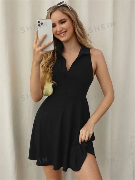 SHEIN EZwear Solid Fit Flare Dress SHEIN USA