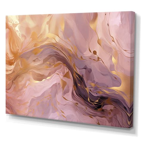 Designart Tender Liquid Vintage Pink Gold Waves Abstract Shapes