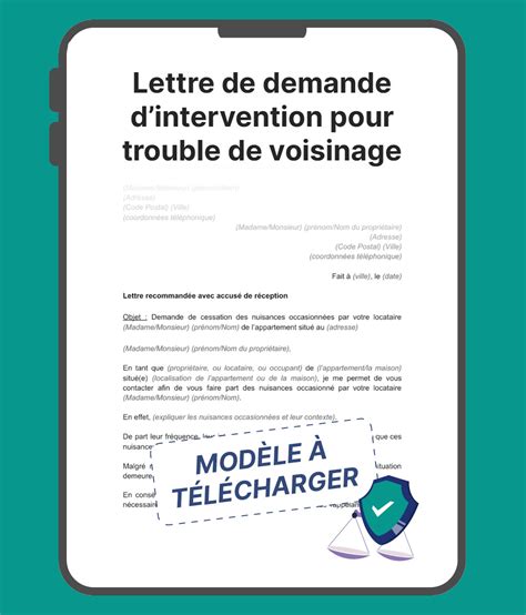 Lettre De Demande D Intervention Pour Trouble De Voisinage Document