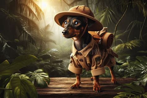 The Dog Is A Traveler A Jungle Explorer Stock Illustration