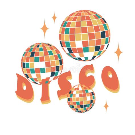 Disco Ball Groovy Clockwork Elements In Retro Hippie Style Of The 70s