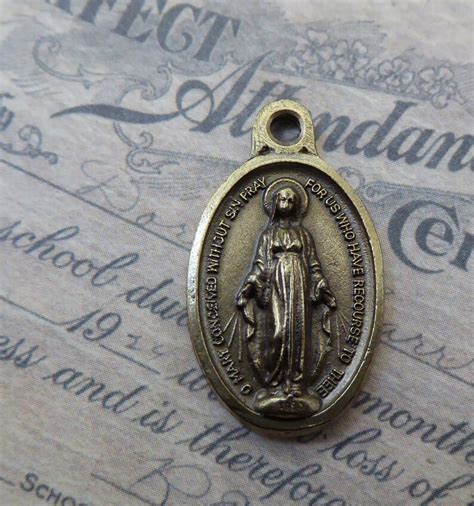 Bronze Blessed Virgin Mary Italian Miraculous Medal Of The Etsy