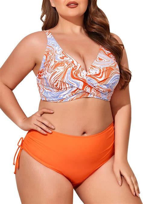 Summer Mae Plus Size Bikini Set For Women Twist V Neck Swimsuit High