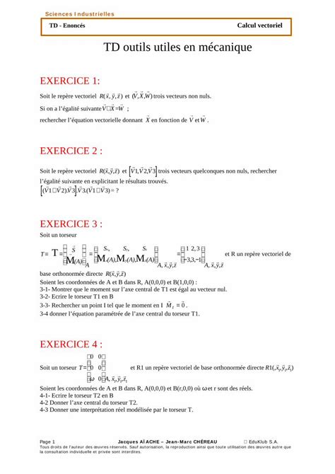 Pdf Calcul Vectoriel Td Enonc S Dokumen Tips