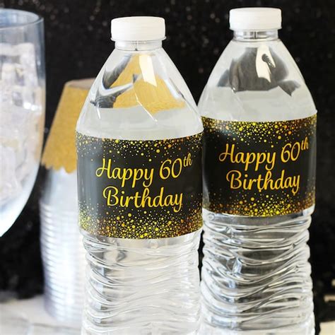 60th Birthday Water Bottle Stickers Black And Gold Happy Etsy