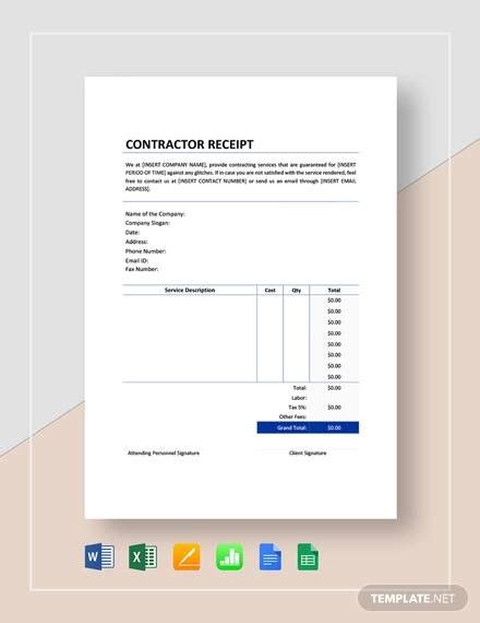 FREE 10+ Contractor Receipt Templates in PDF | MS Word | Google Docs ...